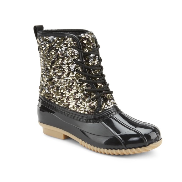 NEW ARRIVALS**LADIES MULTI SEQUIN/BLACK DUCK BOOTS - Picture 2 of 5